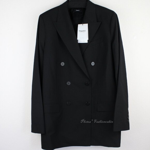 NWT Theory Double-Breasted Blazer in Stretch Wool - Picture 2 of 12